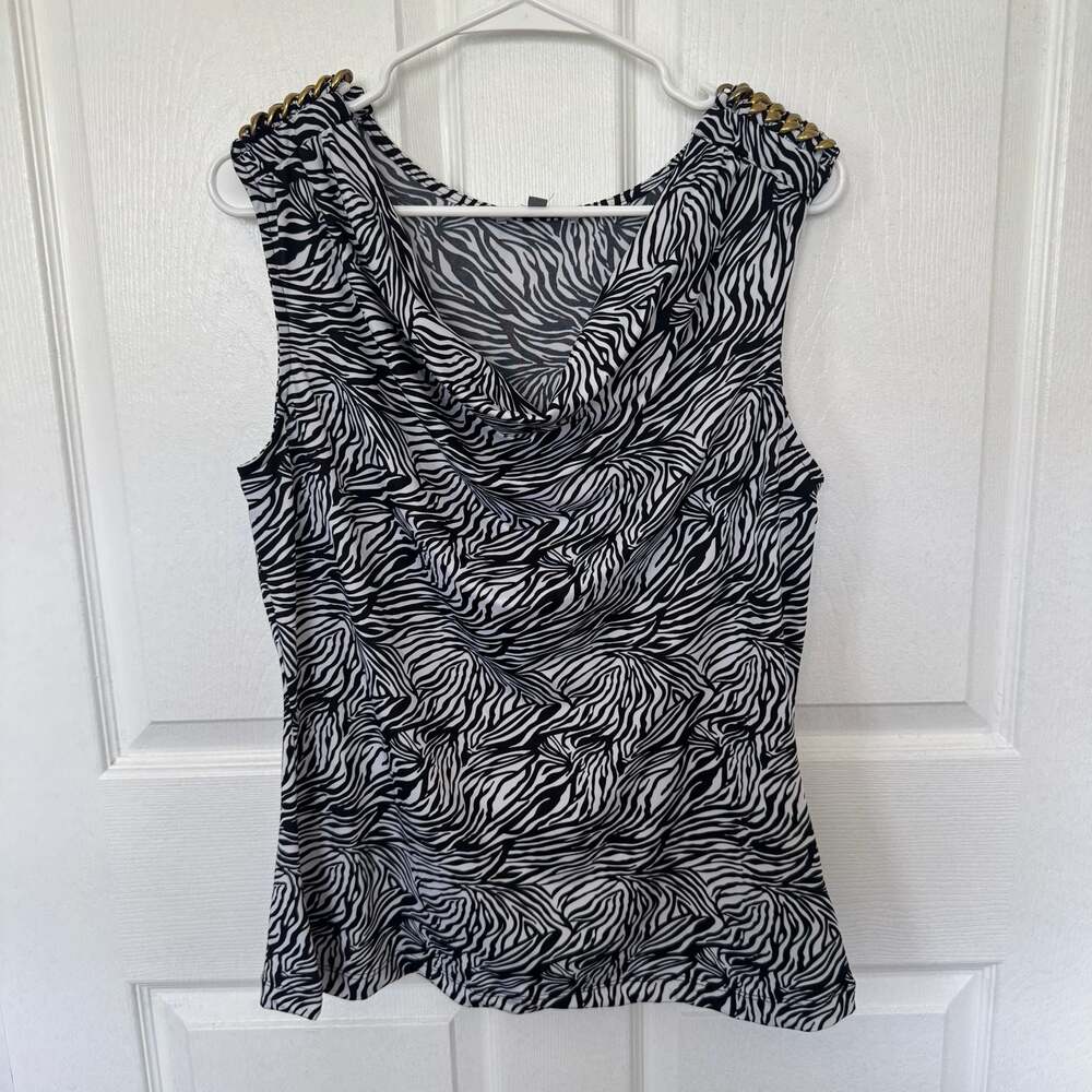 NY Collection Sleeveless Cowl Neck Tank Top with Gold Chain Shoulder Size M
